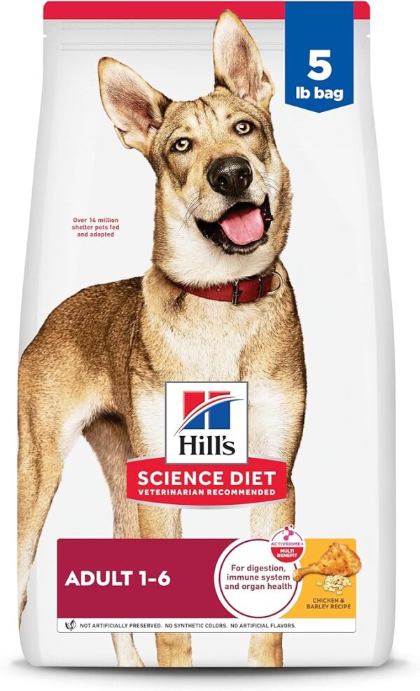 hill's science diet adult 1 6, adult 1 6 premium nutrition, dry dog food, chicken & barley, 5 lb bag